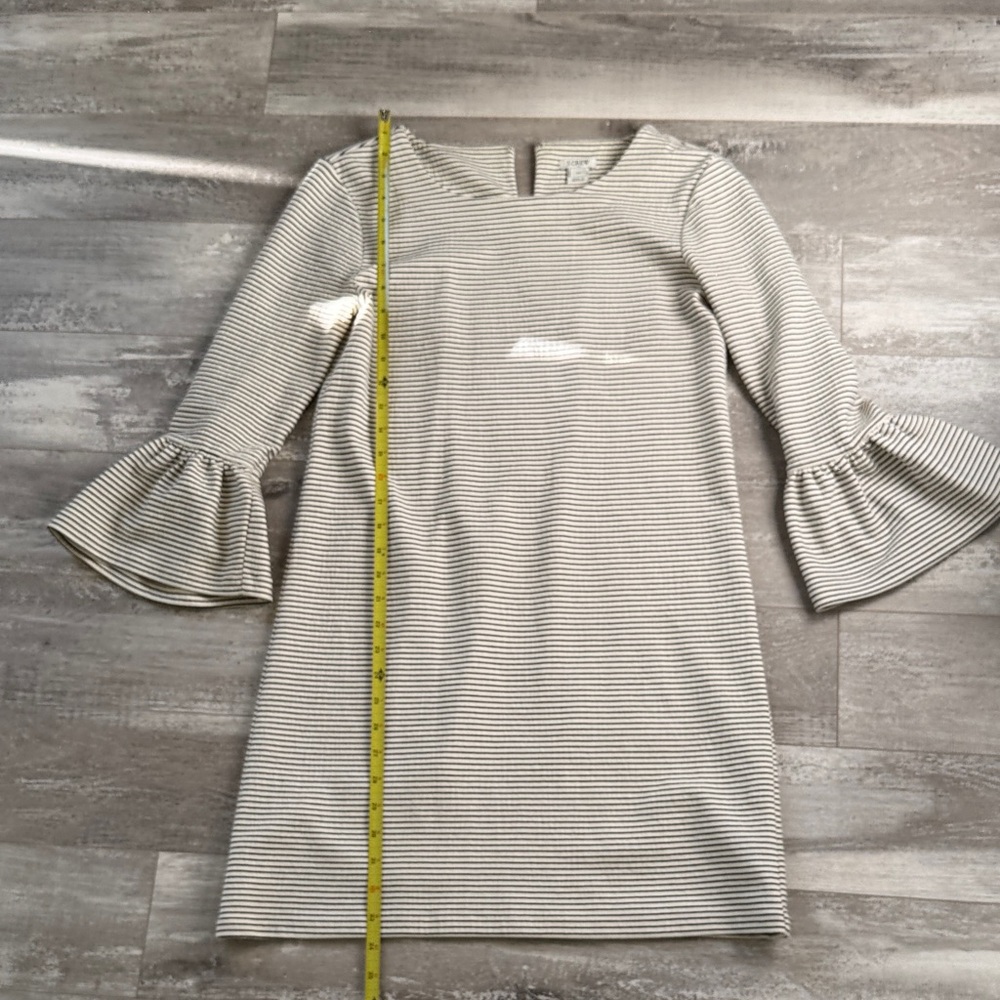 J. Crew Cream and Gray Striped Bell-Sleeve Casual Dress